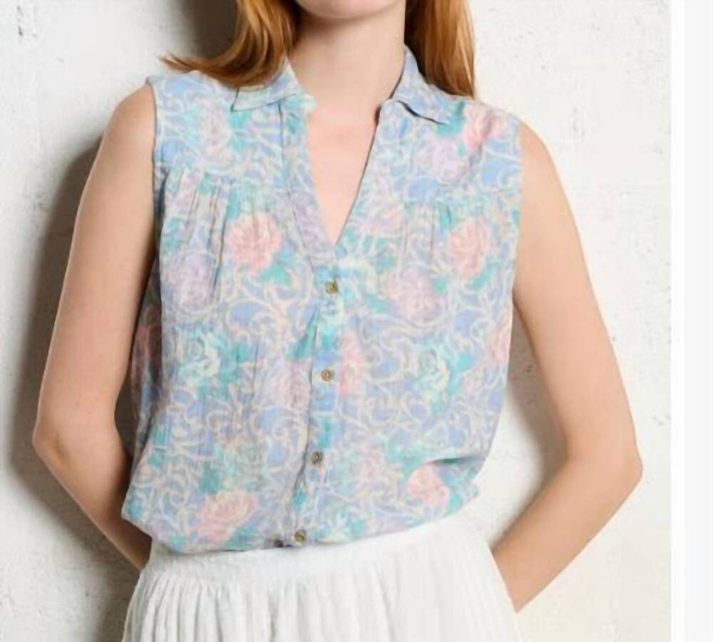 NEW MAISON HOTEL sleeveless v-neck shirt in misty bloom